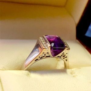 10k white gold amethyst & clear stone ring sz 7